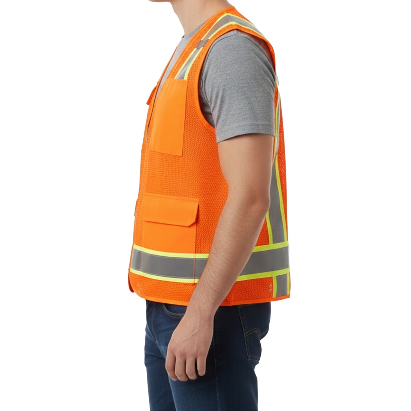 Zfeel Hi-Vis Reflective Safety Vest – Mesh, Multi-Pocket, Zip Front, Neon Orange/Yellow ZF304