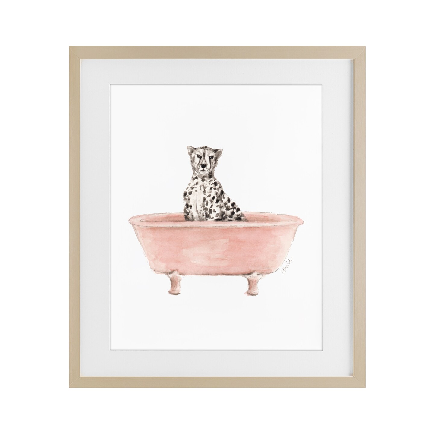 Stupell Industries Cheetah in Pink Tub Framed Print Under Glass, design by Lanie Loreth