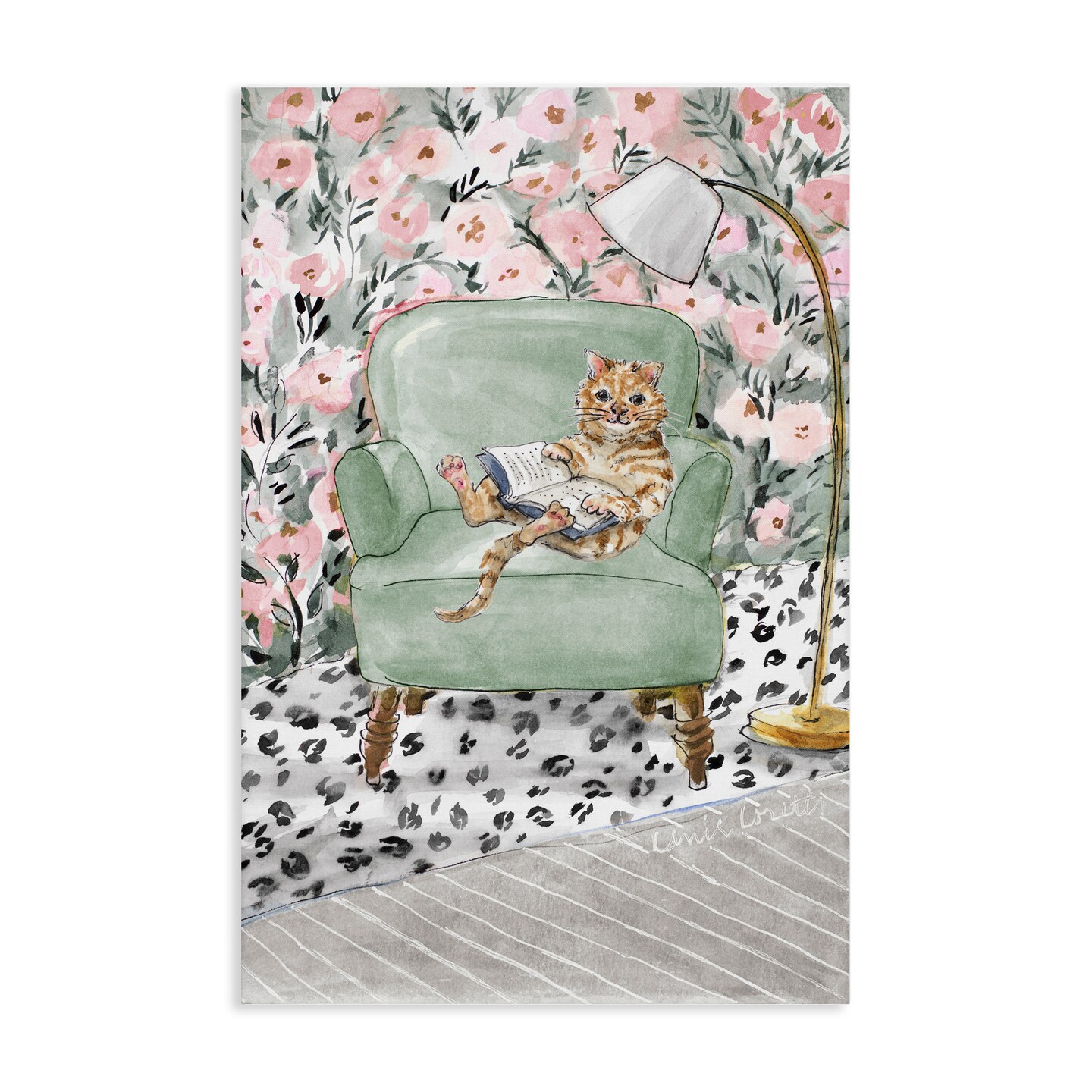 Stupell Industries Cozy Cat Reading Canvas, design by Lanie Loreth