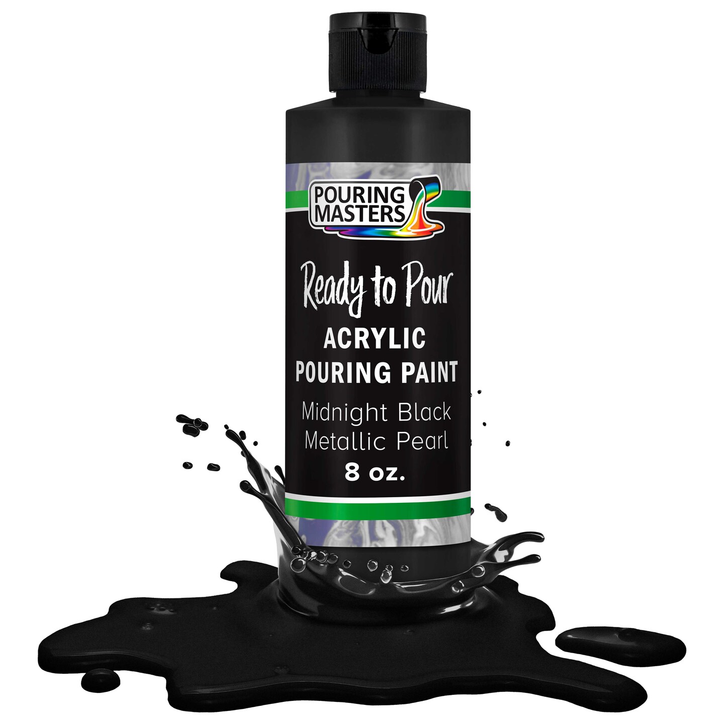 Pouring Masters Midnight Black Metallic Pearl Ready to Pour Acrylic Pouring Paint - Premium 8-Ounce Pre-Mixed Fluid Acrylic Paint - Fluid Art Supplies for Canvas, Wood, Paper, Tile & Rocks