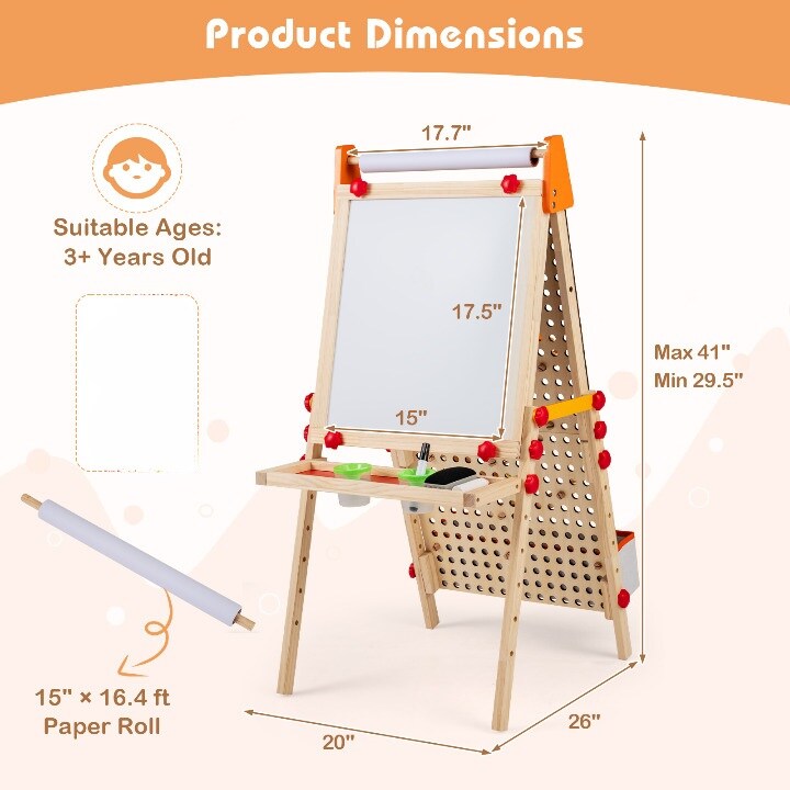 Fold-able 4-in-1 Kids Art Easel with Double Sides, Paper Roll, and Tray