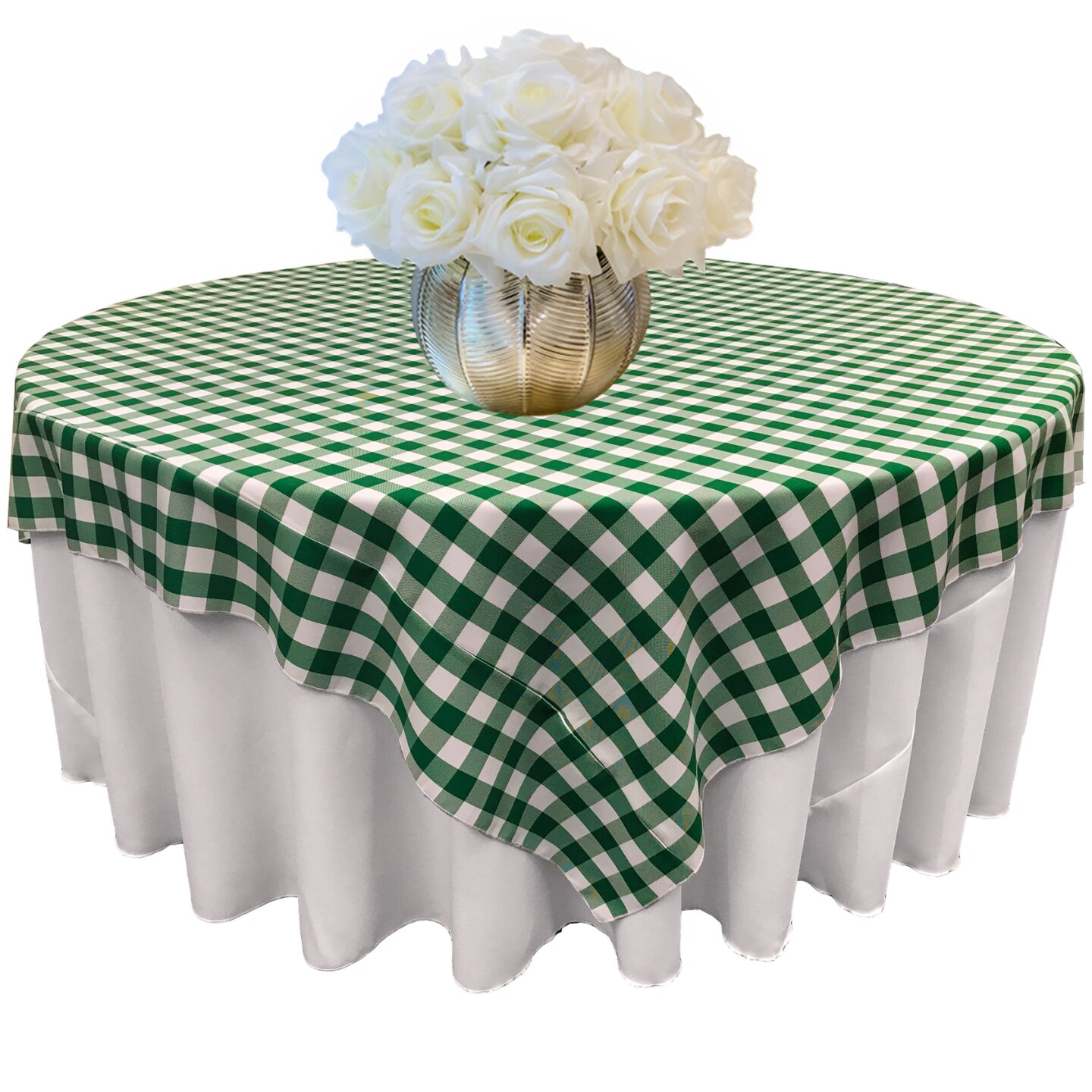 Square Tablecloth 90 x 90 Inch Gingham Checkered Polyester Overlay Use