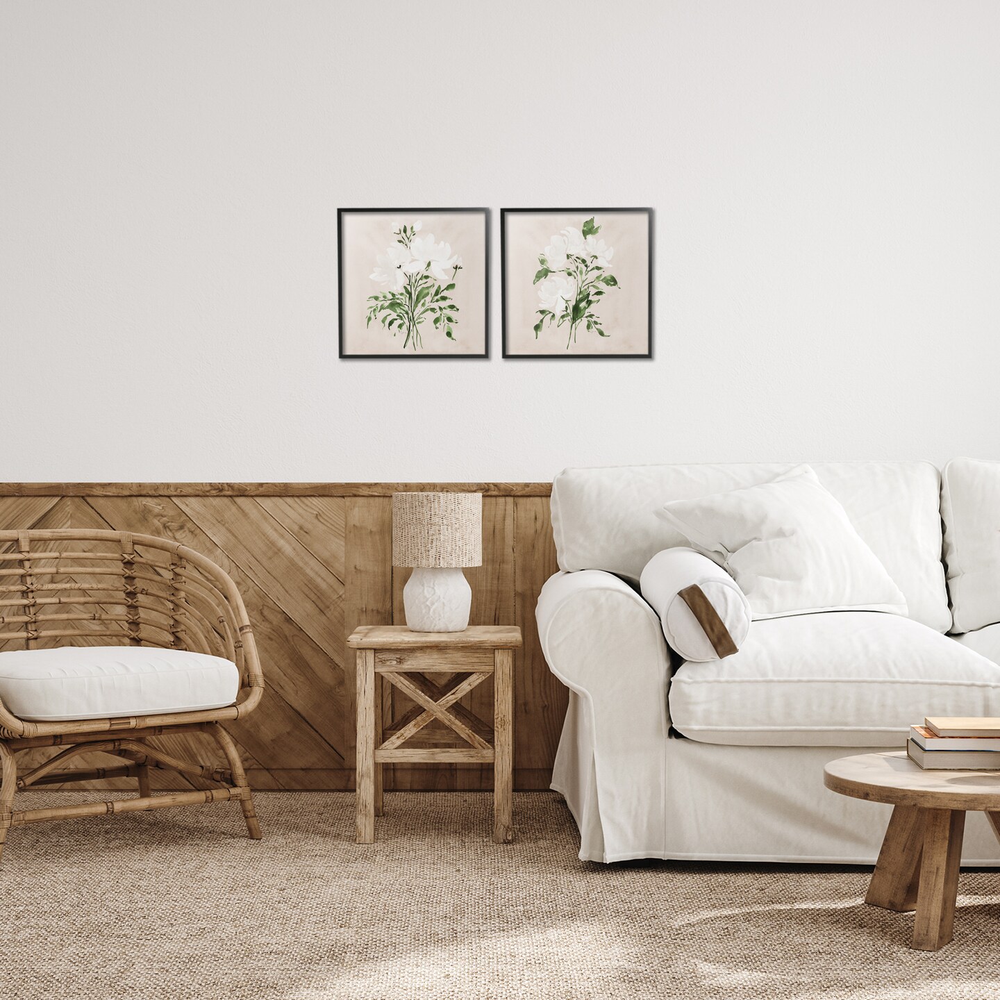 Stupell Industries White On Tan Botanicals 2pc Framed Giclee Set, design by Lucille Price