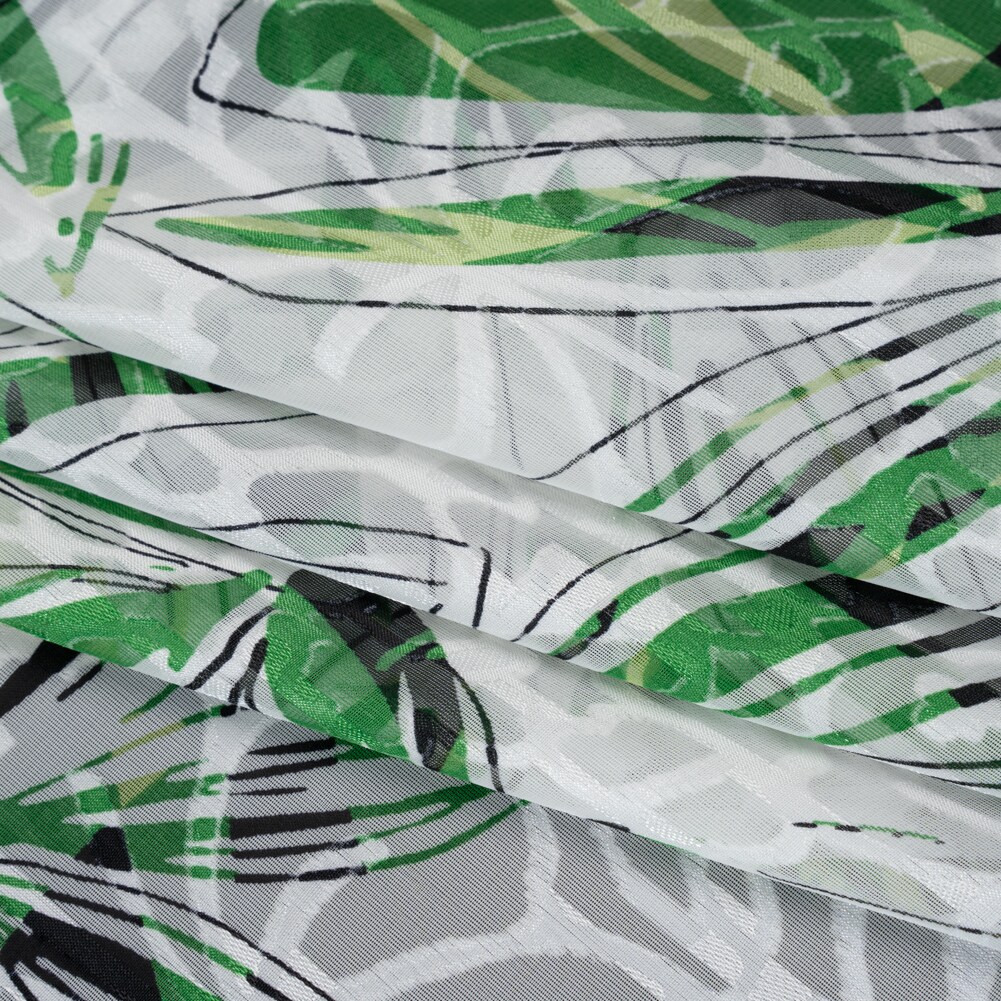1 Yard White, Green and Black Floral Polyester Fabric Brocade Deadstock Material 56 inch Width