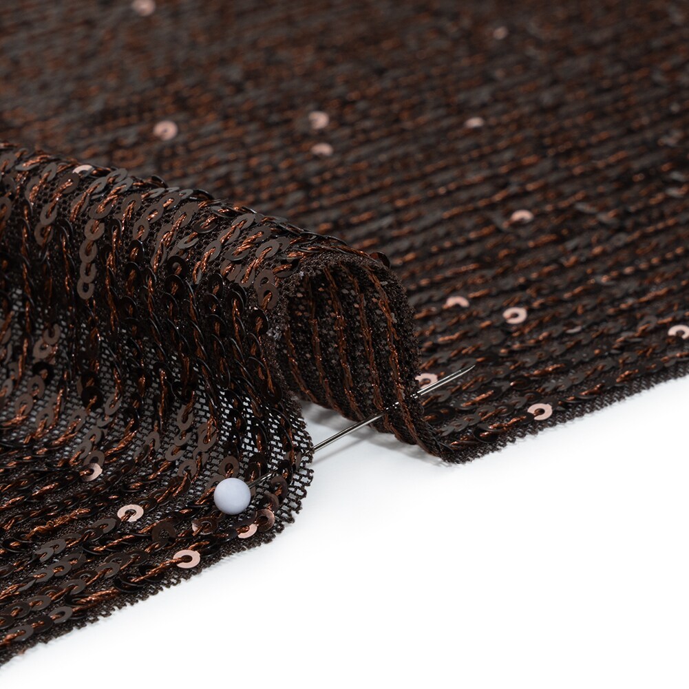 1 Yard Chocolate Brown Stretch Polyester Mesh Fabric Baby Sequins Stripes 50 inch Width