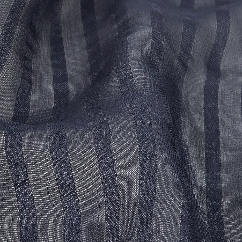 1 Yard Navy Silk Georgette Fabric with Twill Stripes Lightweight 53 Inch Width