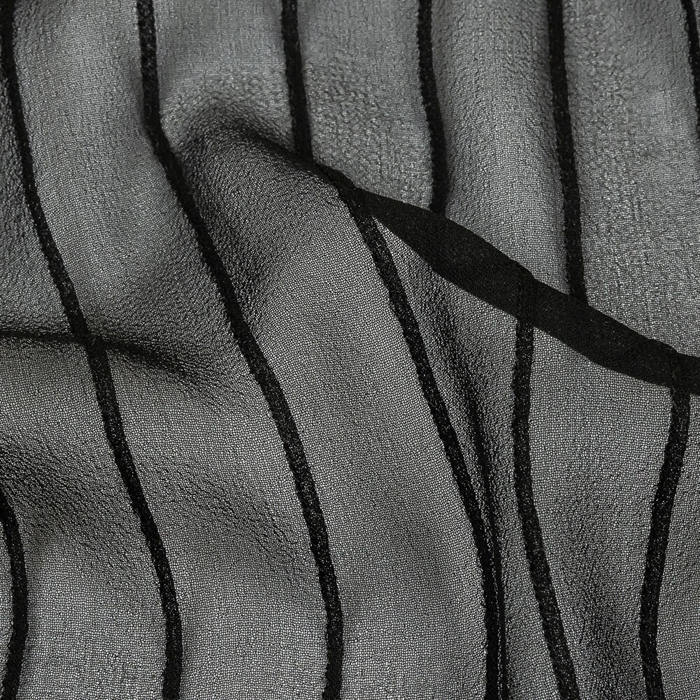 1 Yard Black Nebulosity Pintucked Silk Chiffon Fabric for Elegant Dresses 44 Inch Width