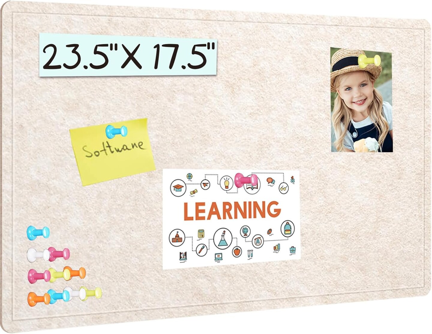 23.5 X 17.5 inches Cork Board with 20 Pushpin(Oatmeal)