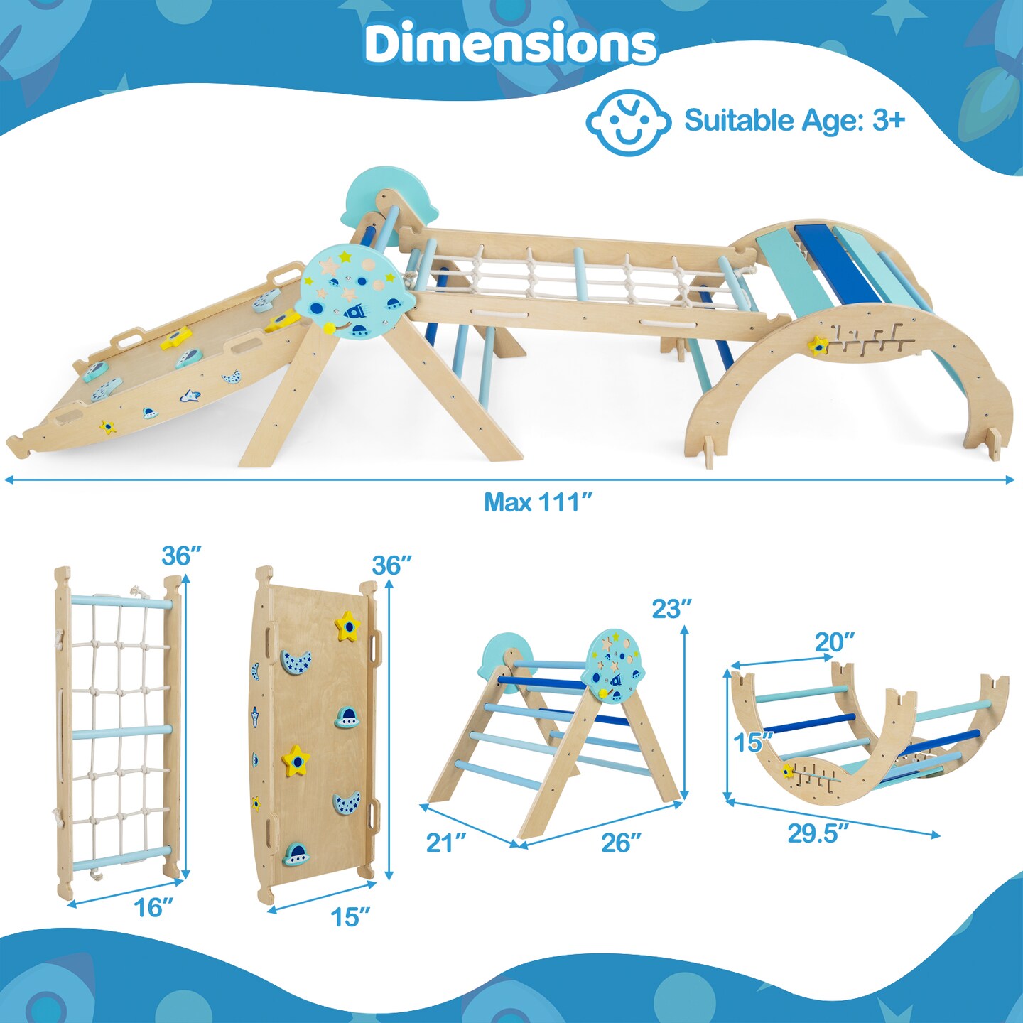 8-in-1 Foldable kids Climbing Toy Triangle Set – Astronaut and Unicorn