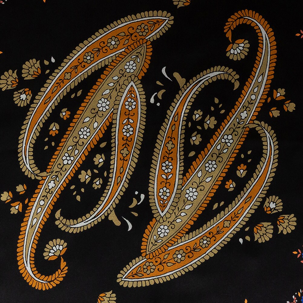 1 Panel Luxury Silk Charmeuse with Orange and Green Paisley Digital Print Fabric 53" Wide
