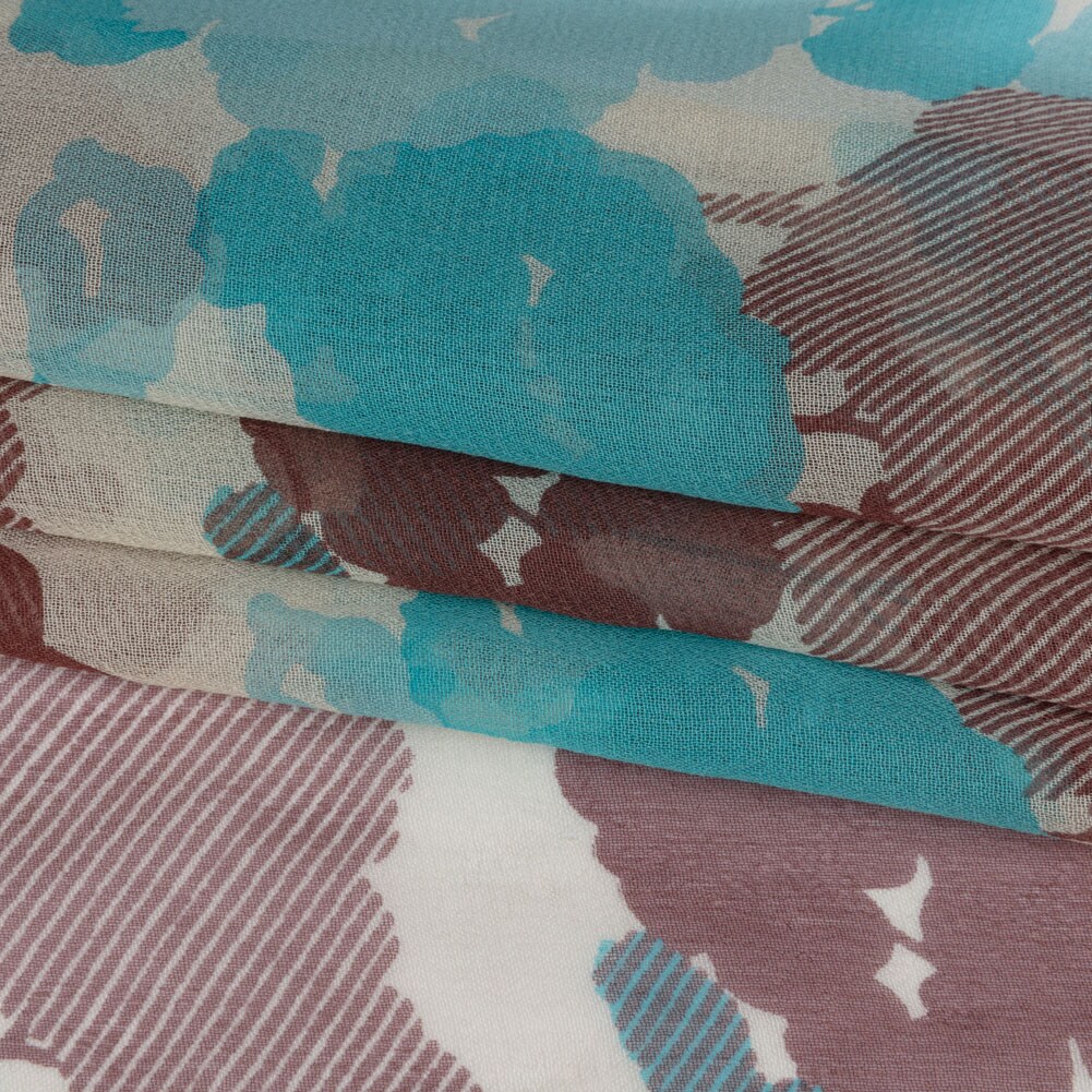 1 Yard Turquoise Chocolate Cream Forest Silhouettes Silk Chiffon 45 inch Width