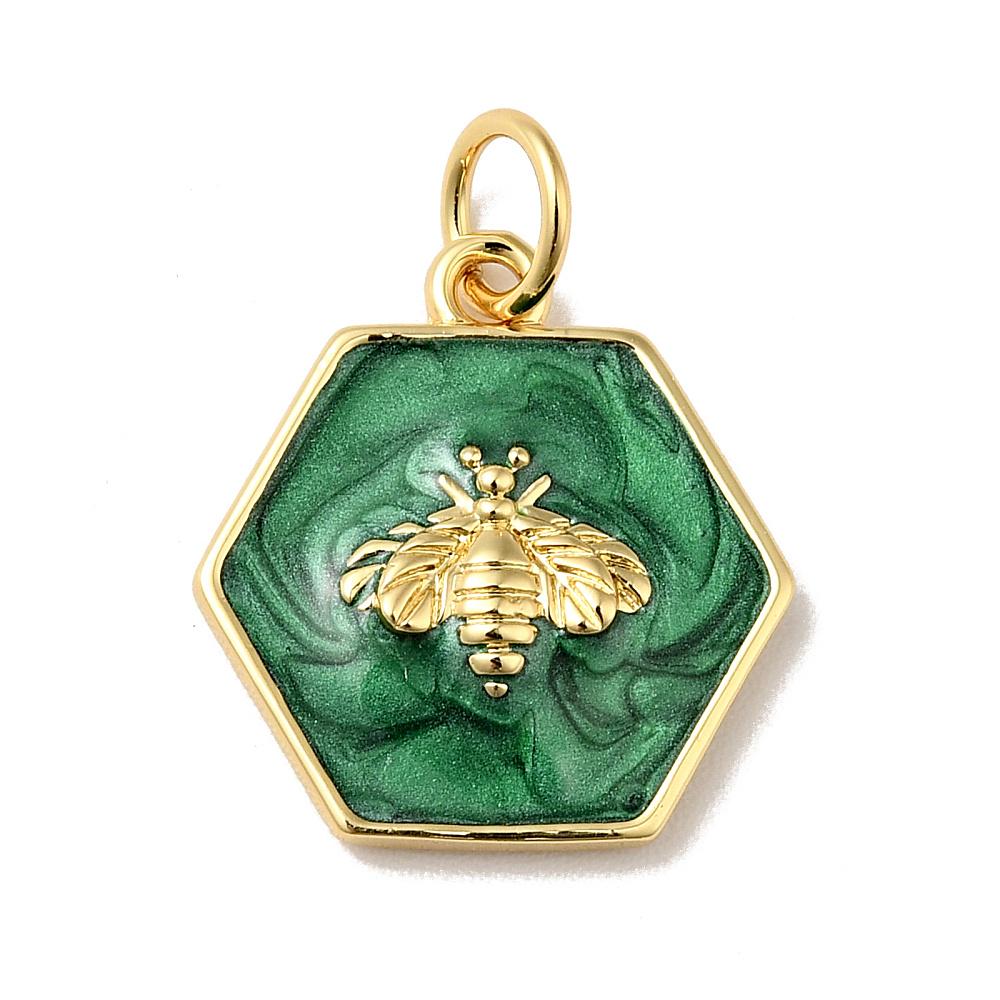*2* 15x14mm 18k Gold Plated Green Enamel Bee Charms