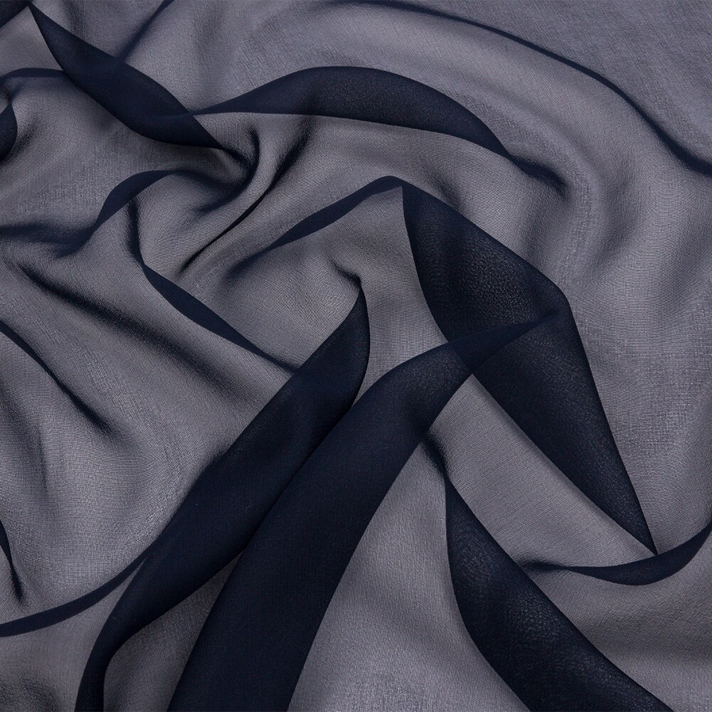 1 Yard Navy Silk Chiffon Lightweight Sheer Fabric for Bridal Dresses, 44 Inches Width