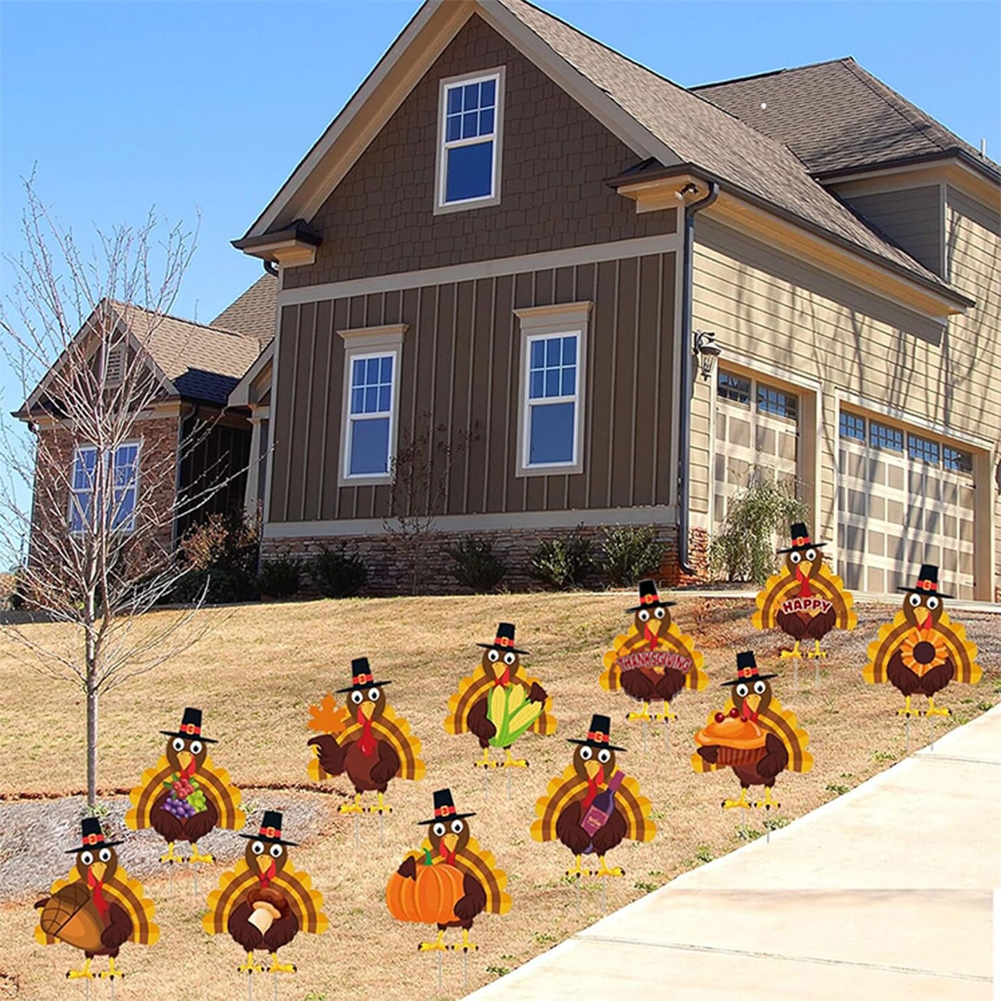 Thanksgiving Yard Decorations Outdoor,11Pcs Thanksgiving Turkey Yard Signs with Stakes,Harvest Porch Yard Sign Decorations for Autumn Farmhouse Patio Outdoor Decor.