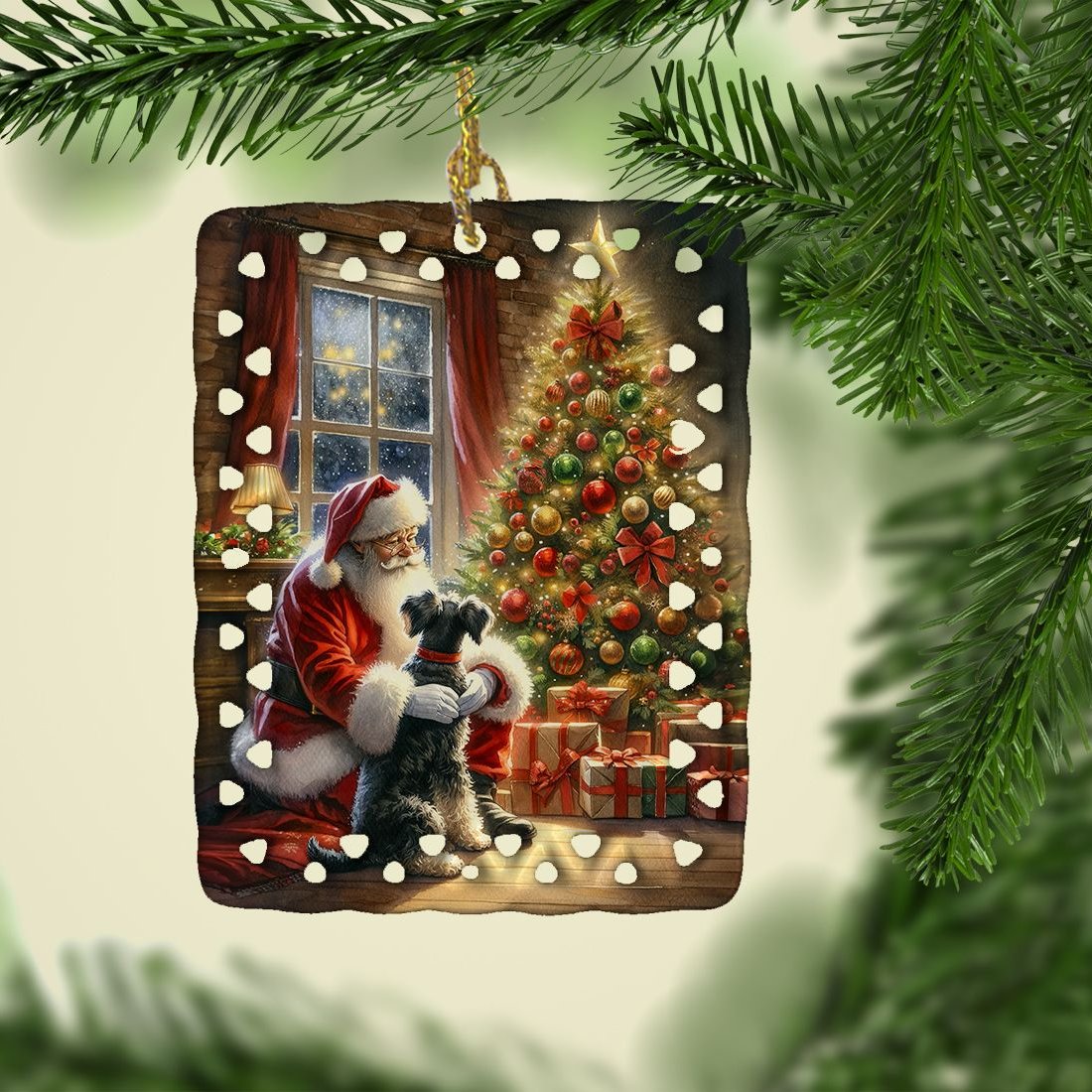 Edge Collections - 2.80" X 0.15" - Multicolor - Schnauzer & Santa Claus Porcelain - 1 Piece