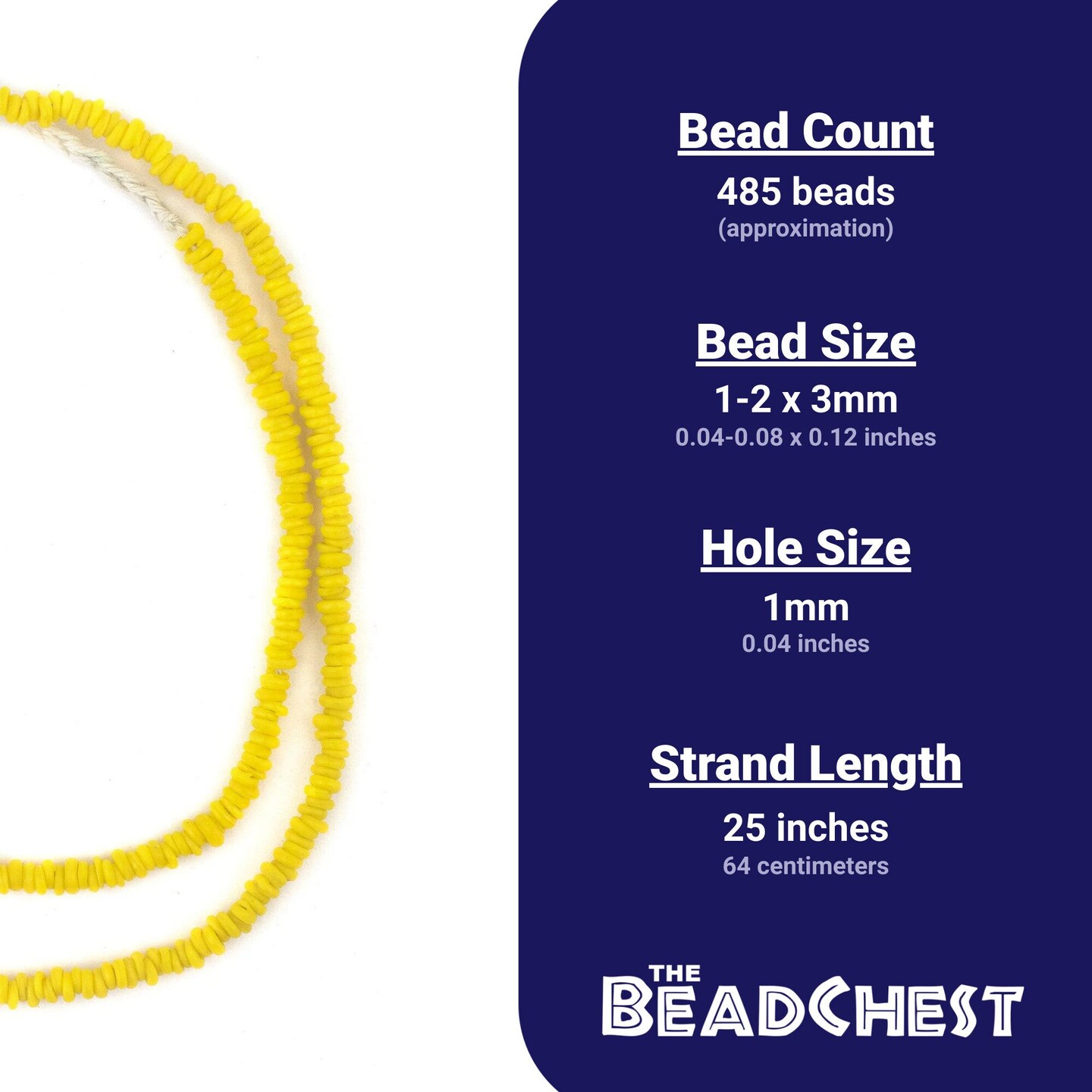 The Bead Chest Vibrant Yellow 4mm Glass Heishi Beads - 25" Strand of Indonesian Java Spacer Beads for Crafts & Jewelry Making