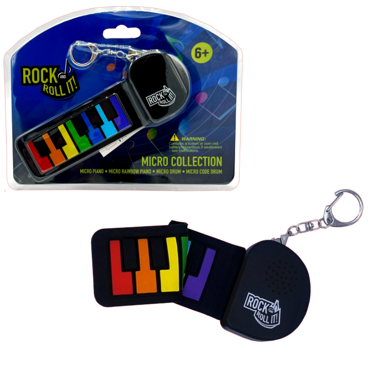Rock And Roll It - Micro Rainbow Piano. The Original Mini Size Color Coded Keys Piano. Clip Keychain For Hanging On The Backpack. Portable Silicone Electronic Finger Piano Pad. Battery Included