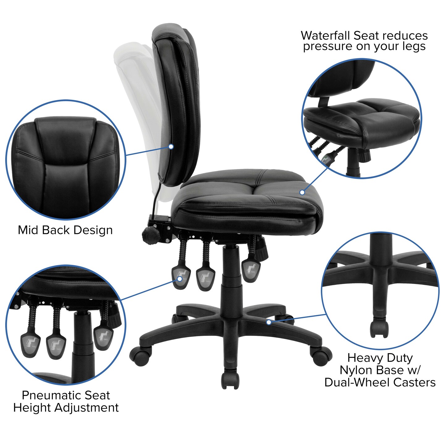 Emma and Oliver Mid-Back Multifunction Pillow Top Swivel Ergonomic Task Office Chair