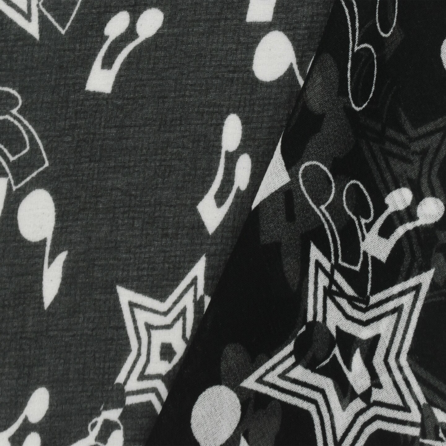 Basic Black-White Star Music Printed Poly Chiffon Woven Fabric By the Yard