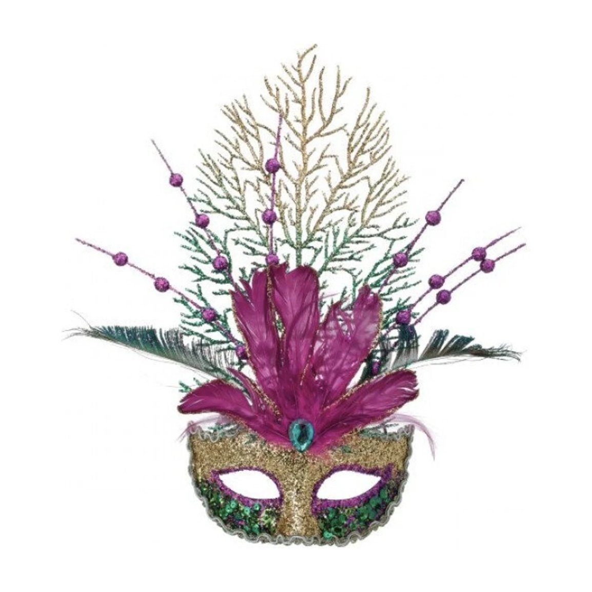 14&#x22; Glitter Feather Mardi Gras Mask Ornament
