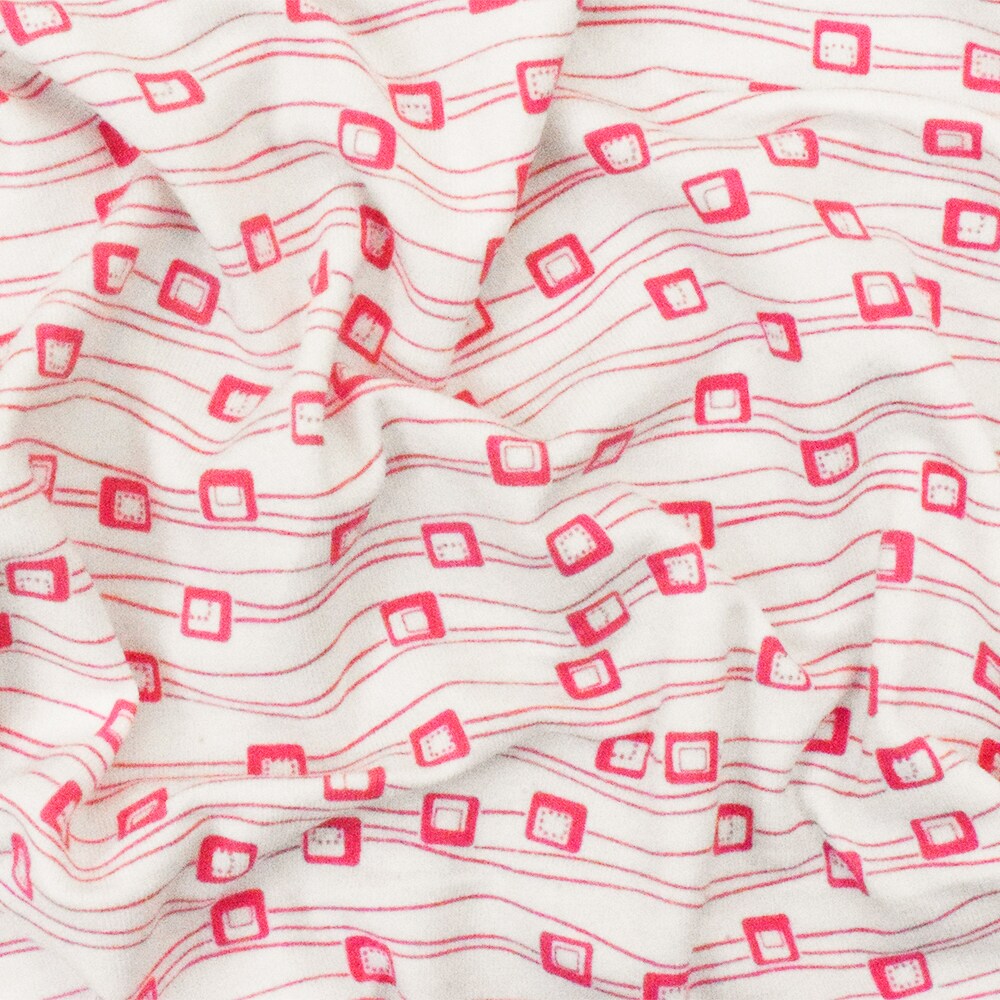 White-Pink Abstract Printed Stretch Cotton Jersey Knit Fabric By the Yard