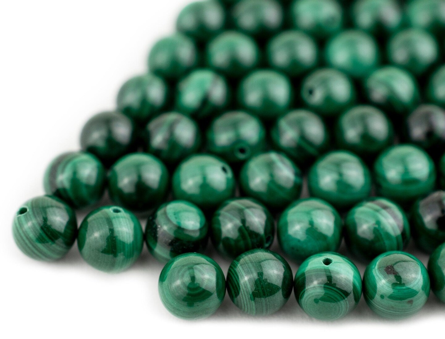 The Bead Chest Half-Drilled Round Malachite Beads 8.25mm, Set of 70 Green Stone