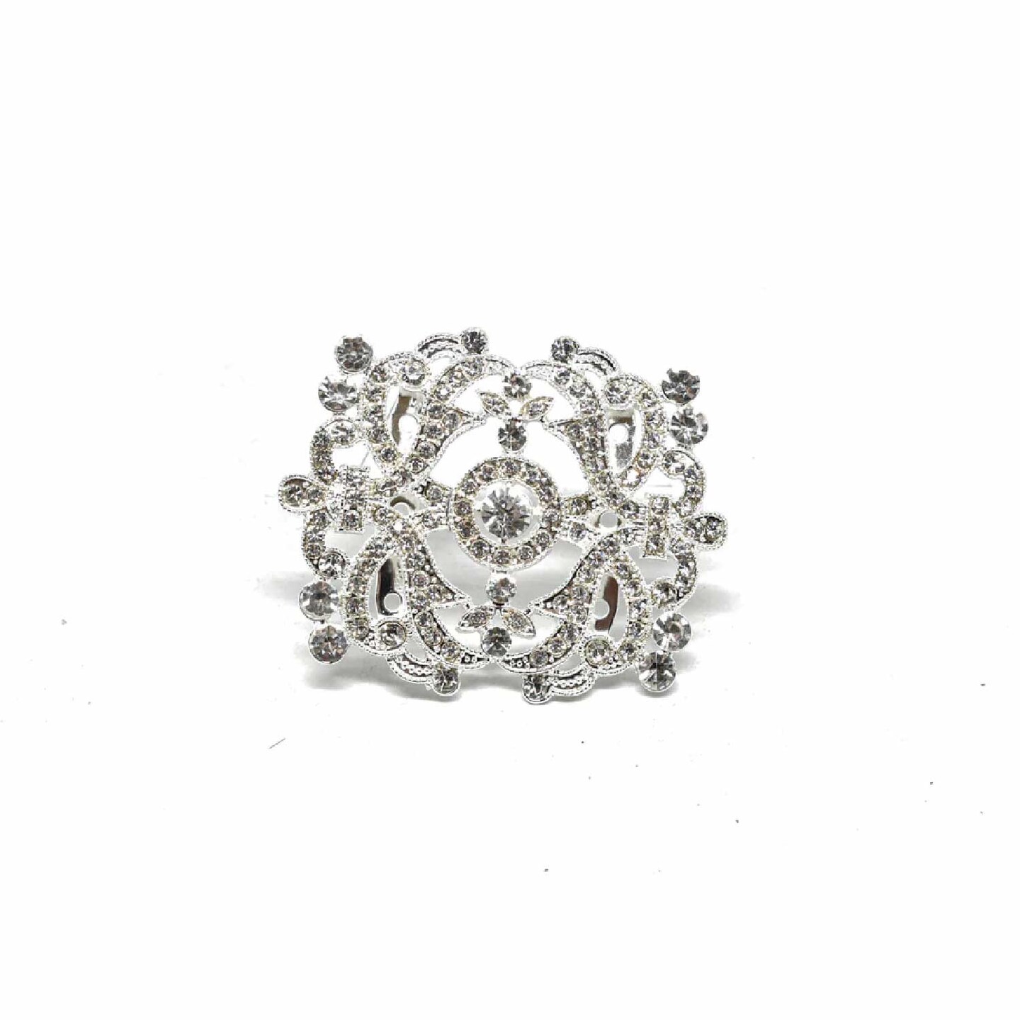 Elegant Crystal Rhinestone Brooch Double Pin For Bridal DIY Crafts 3 Inch X 2 1/2 Inch