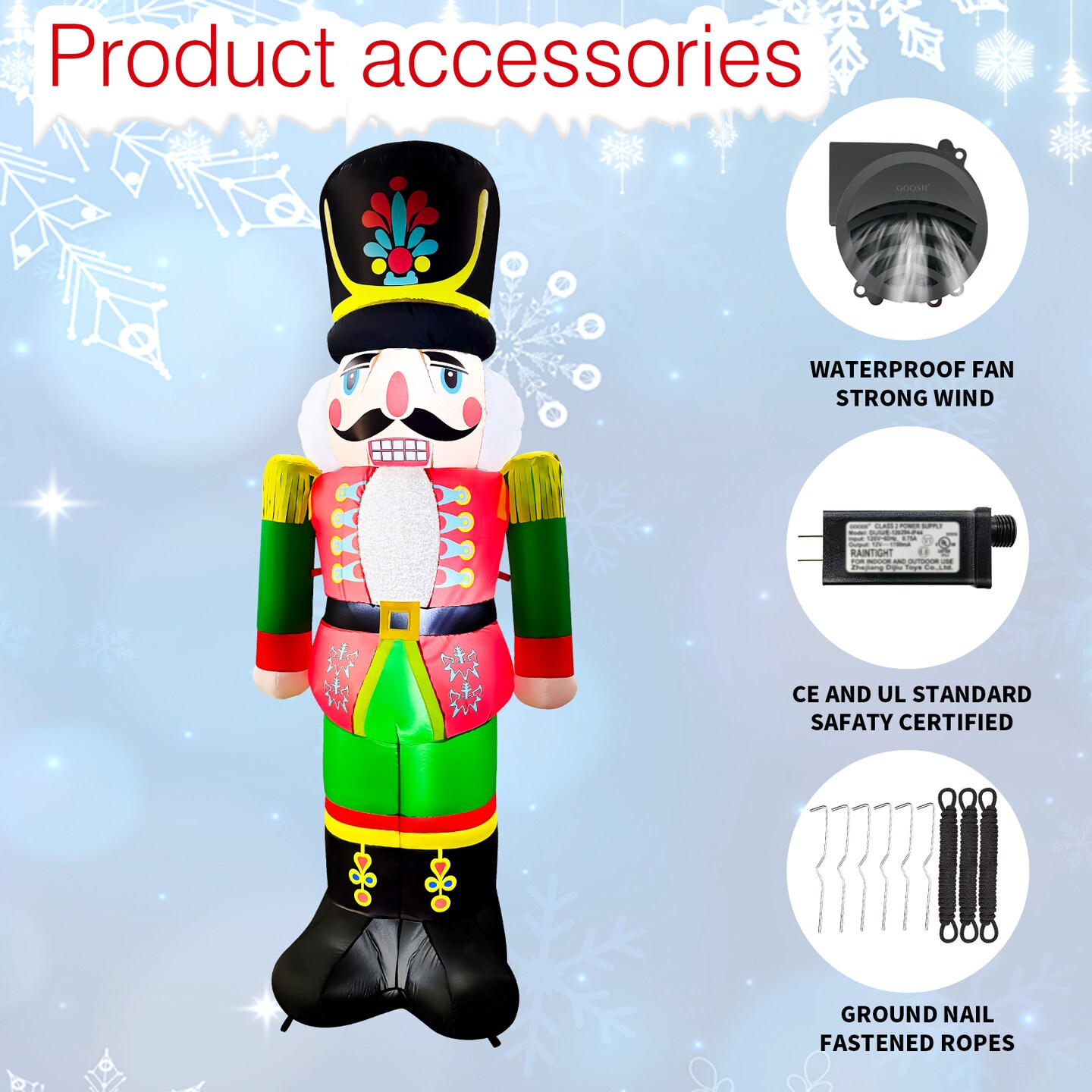 GOOSH 7FT Christmas Nutcracker Inflatable with LED Lights for Outdoor Yard Décor