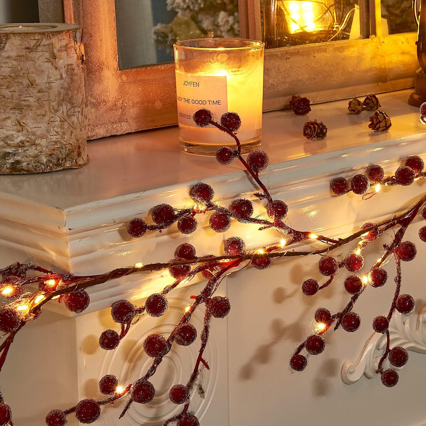 6FT Red Berry Battery Operated Christmas Garland Lights