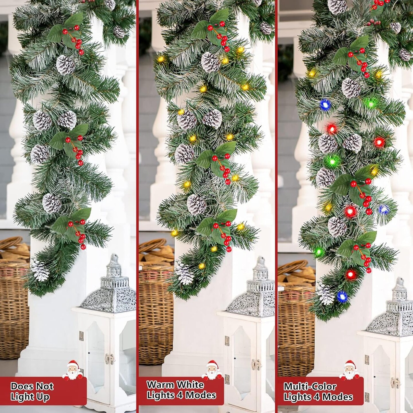 9FT Prelit Artificial Christmas Garland with Color Changing Lights and Timer