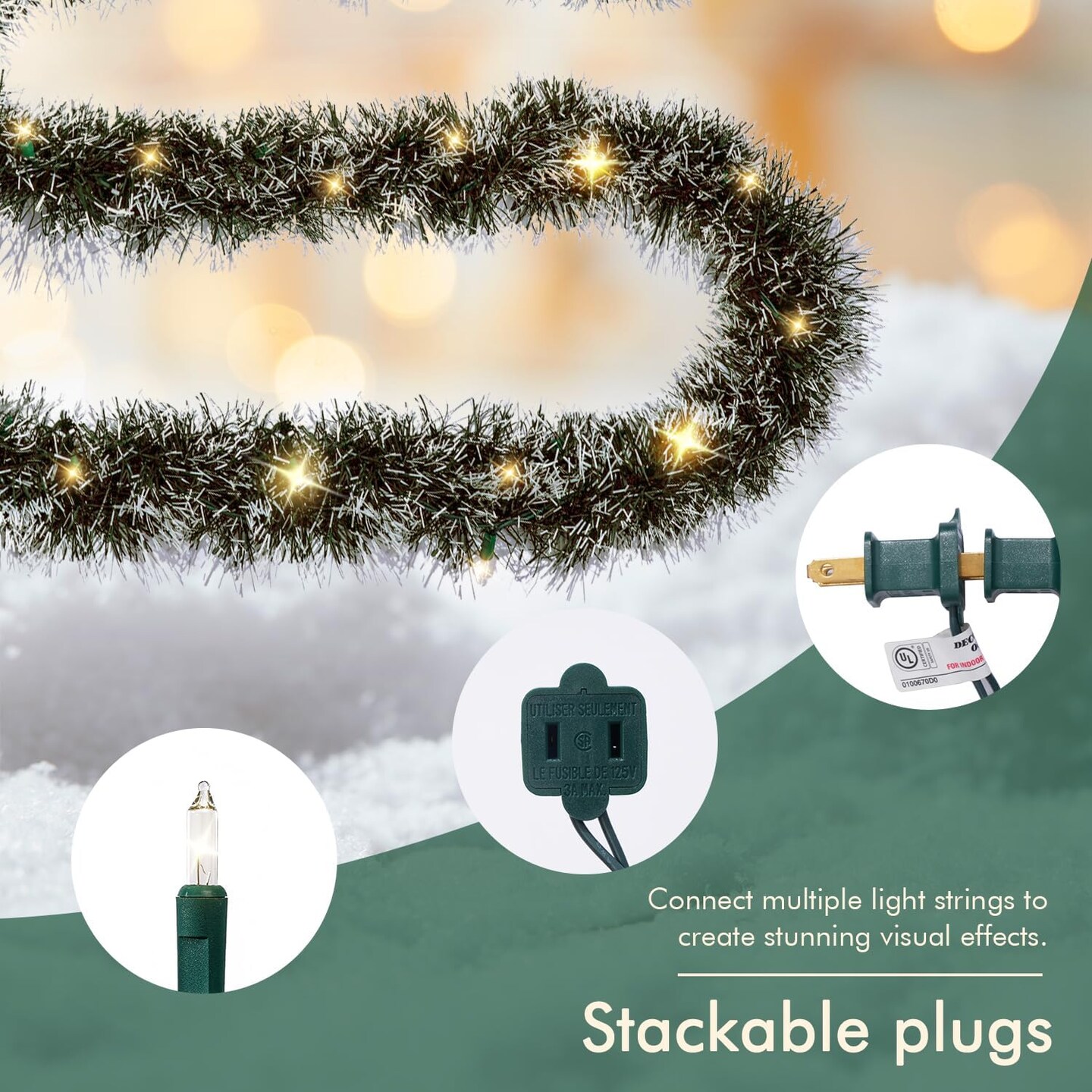 15FT Lighted Artificial Holiday Garland with Lights (Green)