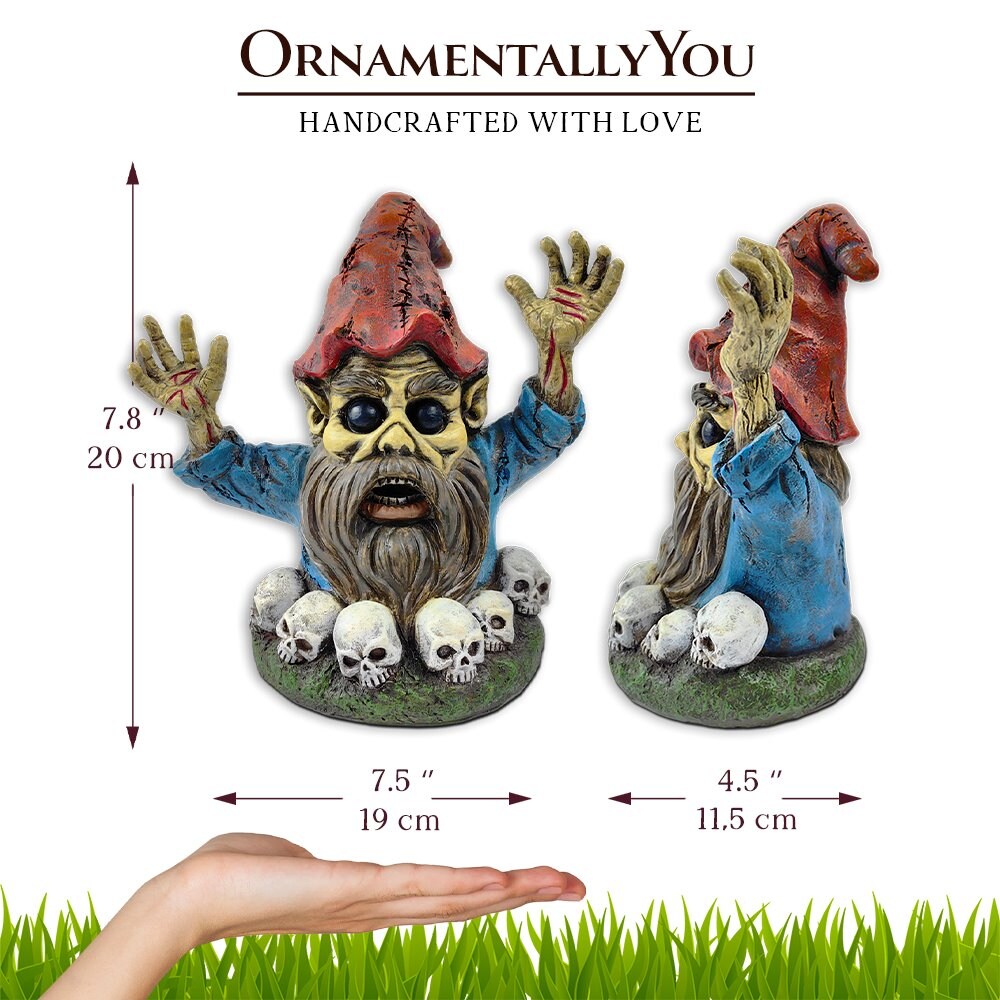 Zombie Gnome Garden Statue, 8&#x22; Outdoor Halloween Figurine Yard Decoration