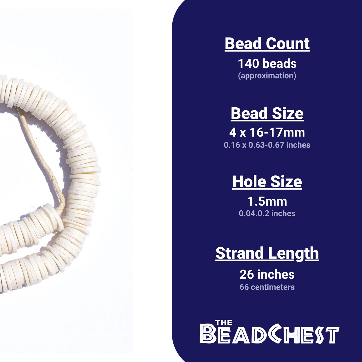 The Bead Chest White Coconut Bone Heishi Beads 16mm Kenya African 26 Inch Strand Handmade