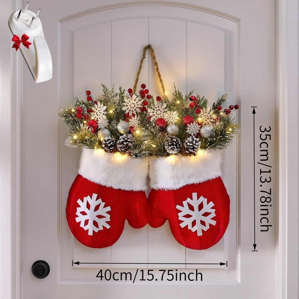 15.7-Inch Pre-Lit Christmas Glove Wreath - 20 Warm White LEDs