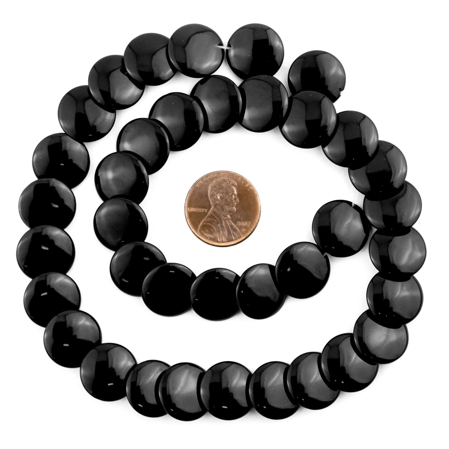 The Bead Chest Flat Circular Onyx Beads (14mm)