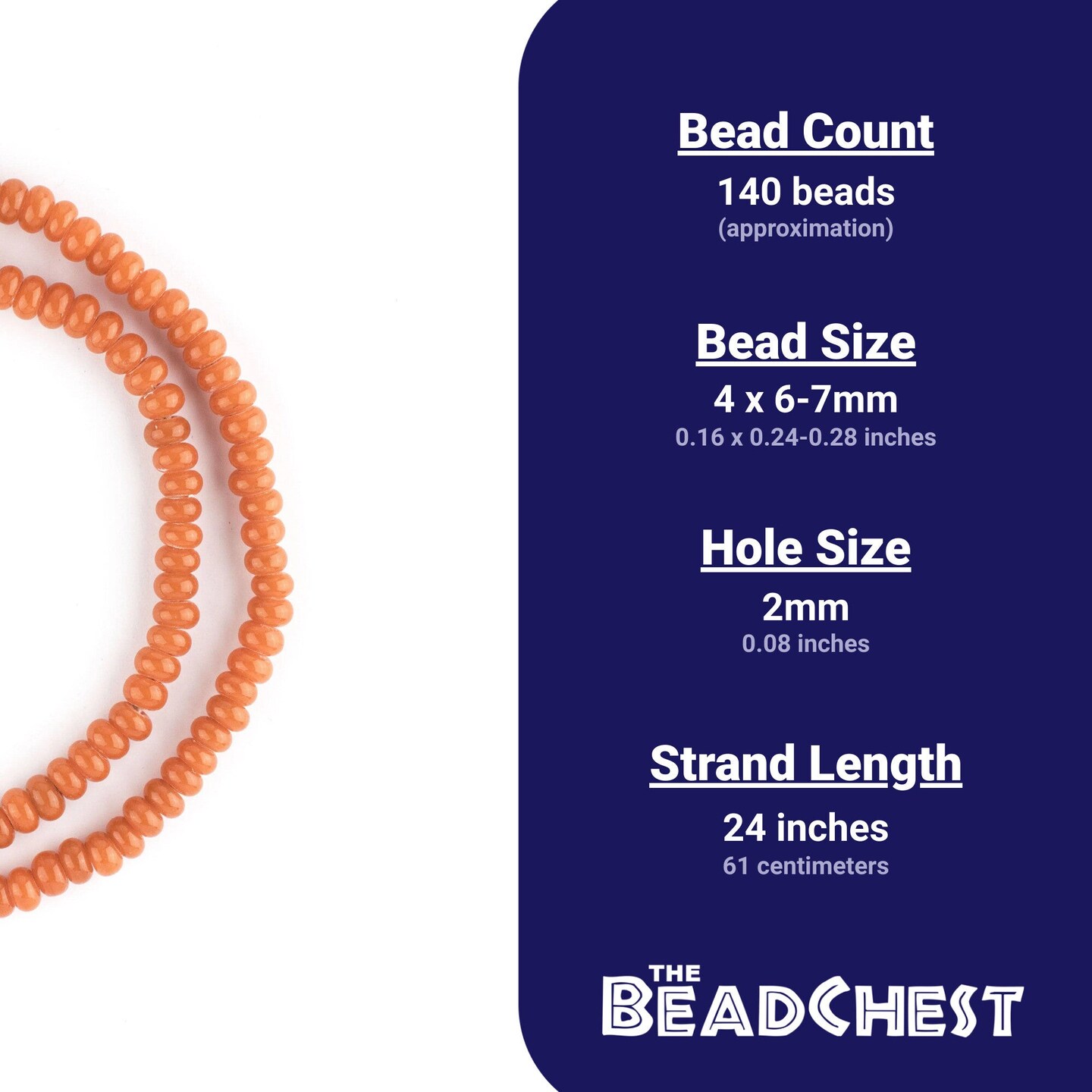 The Bead Chest Orange Glass Donut Beads - 24 Inch Strand of Indonesian Rondelle Java Glass Beads for Crafts & Jewelry Making