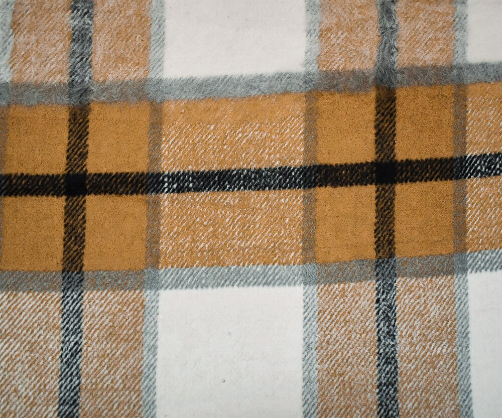 Brown-Multi Poly-Wool Single Sided Brush Plaid Woven Jacketing Fabric By the Yard