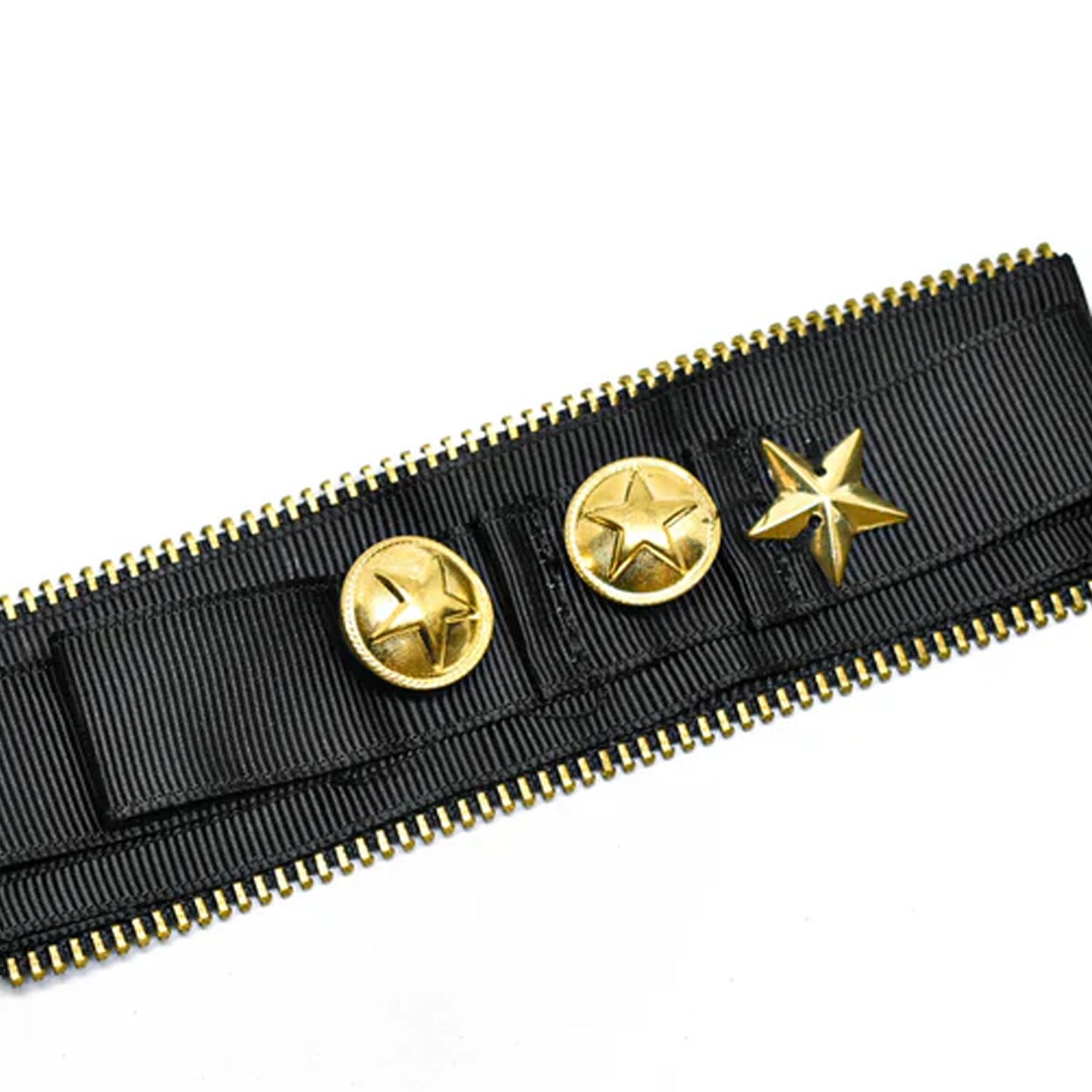 Military Style Shoulder Epaulet Black Gold Zipper Star Applique Accessory