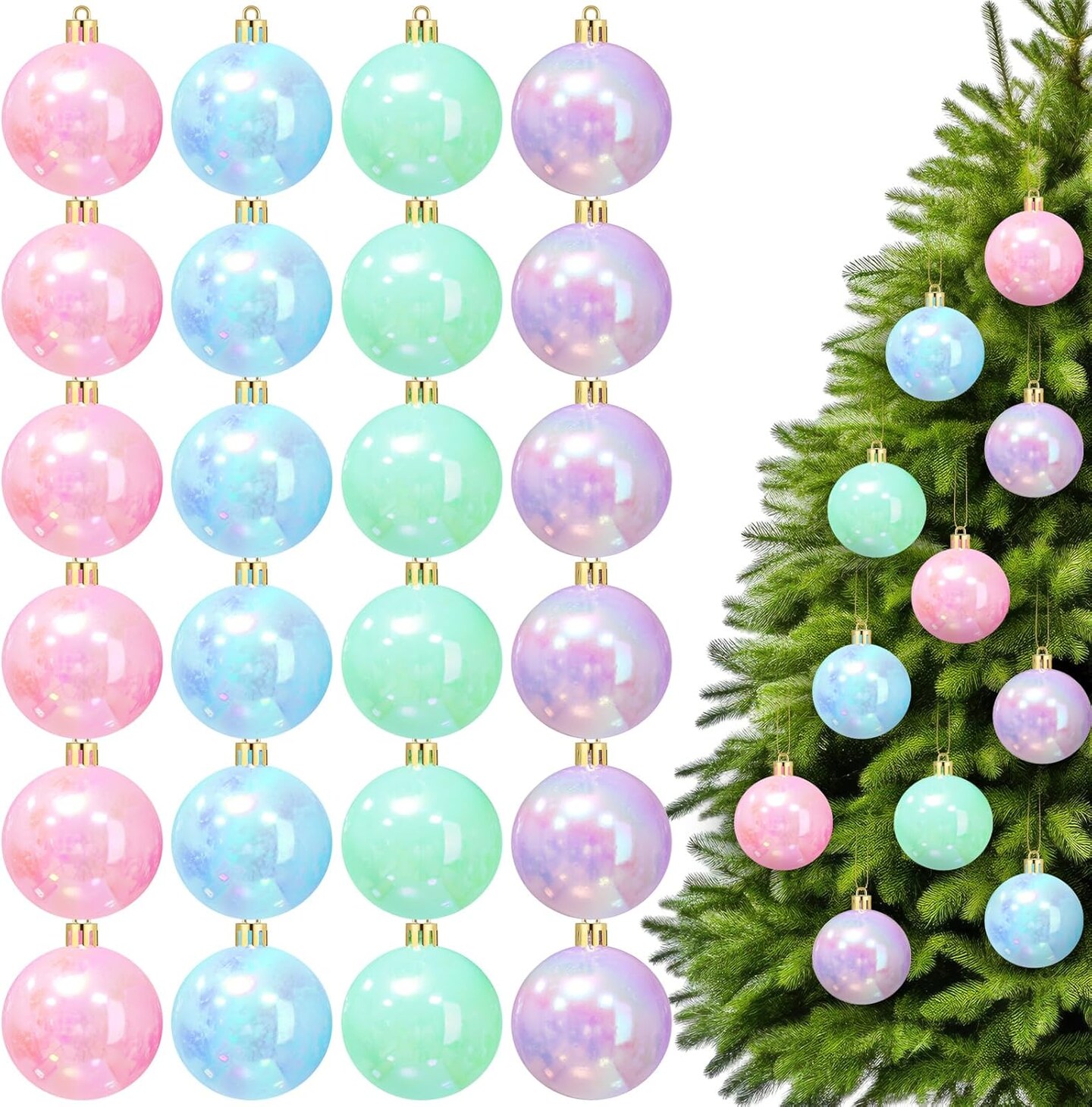 24 Pcs Pastel Christmas Ball Ornaments 2.36 Inch