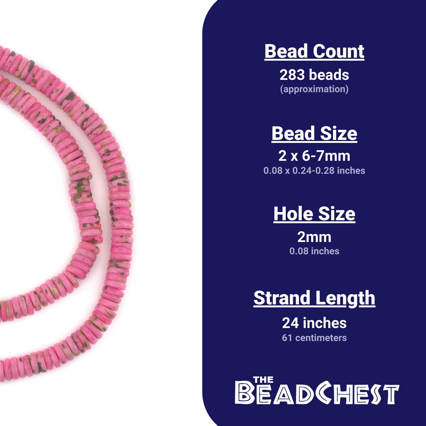 The Bead Chest 6mm Tourmaline Pink Bone Button Beads: Nepal Flat Round Disk Heishi Beads for DIY Necklace Jewelry Making