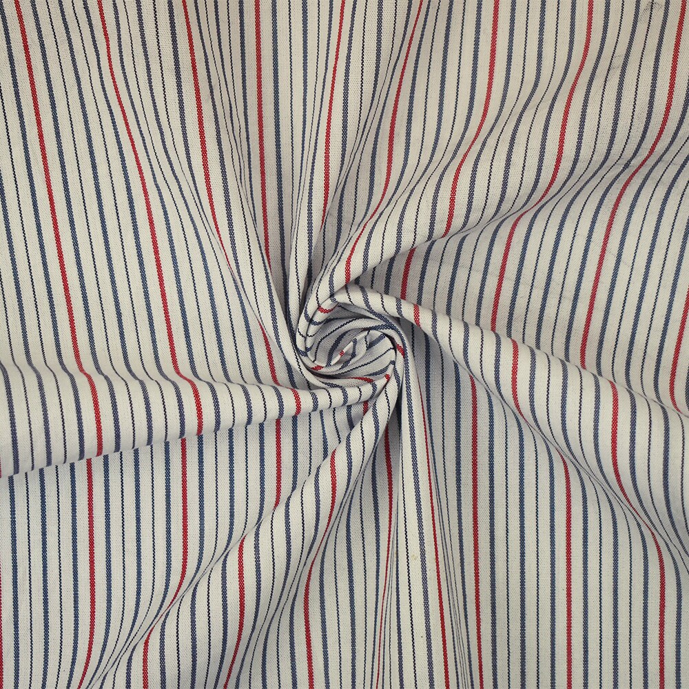 White-Blue-Red Stripe Cotton Broadcloth Woven Fabric By the Yard