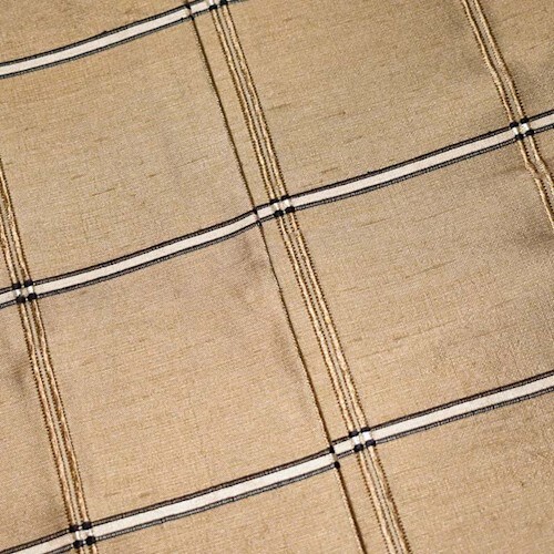 Tan Beige/Black Silk Grid Plaid Woven Home Decorating Fabric By the Yard