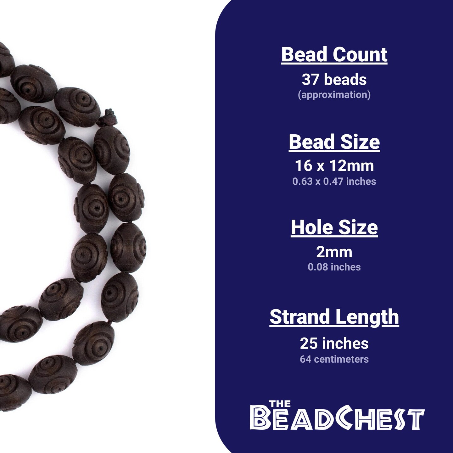The Bead Chest Carved Vintage-Style Oval Olive Wood Beads from Bethlehem (16x12mm)