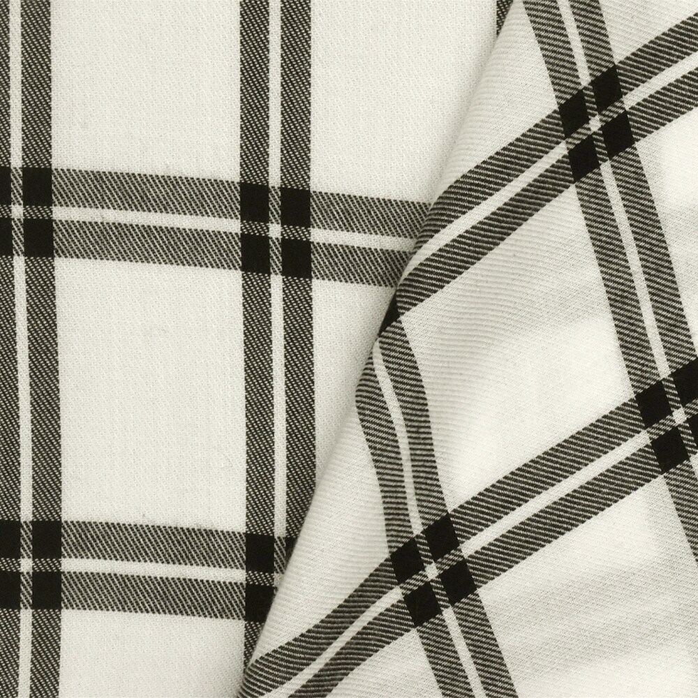 Black-Off-White Famous Designer Plaid Check Twill Shirting Fabric By the Yard