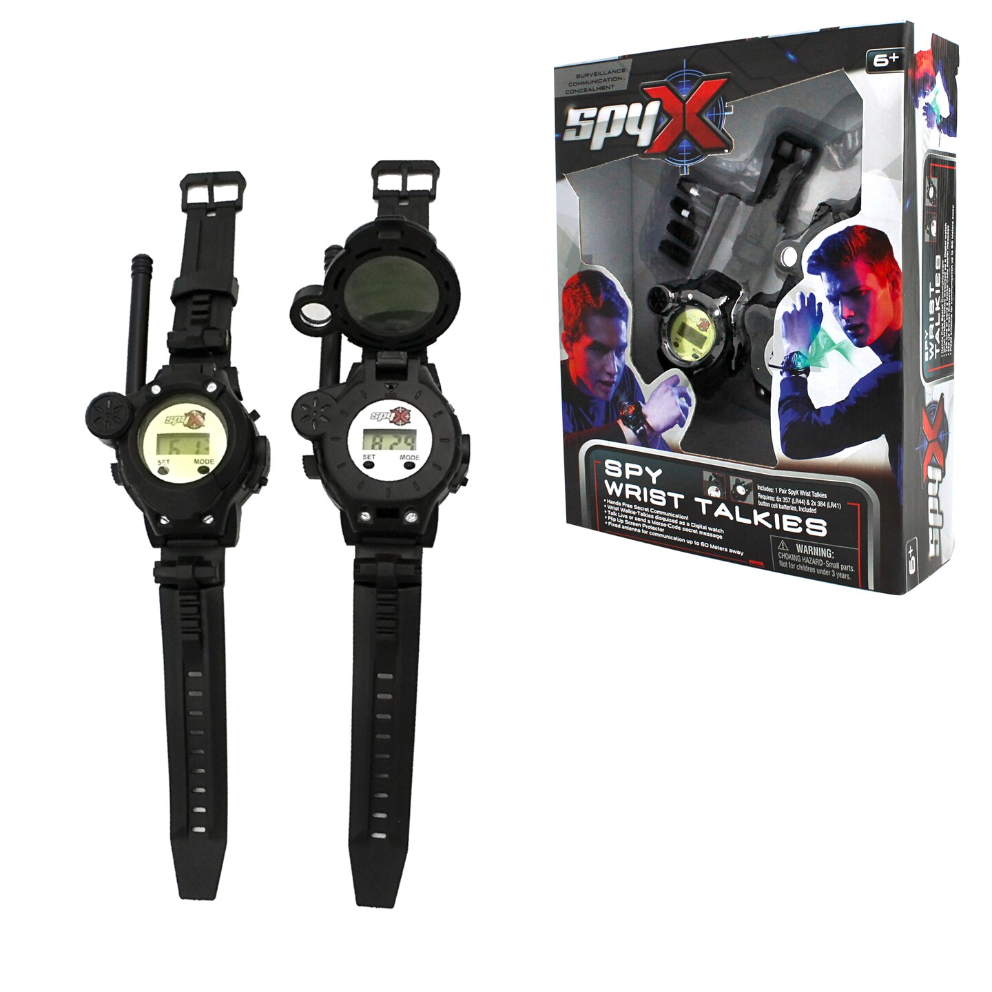 SpyX / Spy Wrist Talkies. 8-1 Multifunctional Walkie Talkies Toy Spy Watch for Kids. Hands-Free Two-Way Radio Spy Gadget Watch for Junior Secret Agent / Ninja Spy. 2-Pack