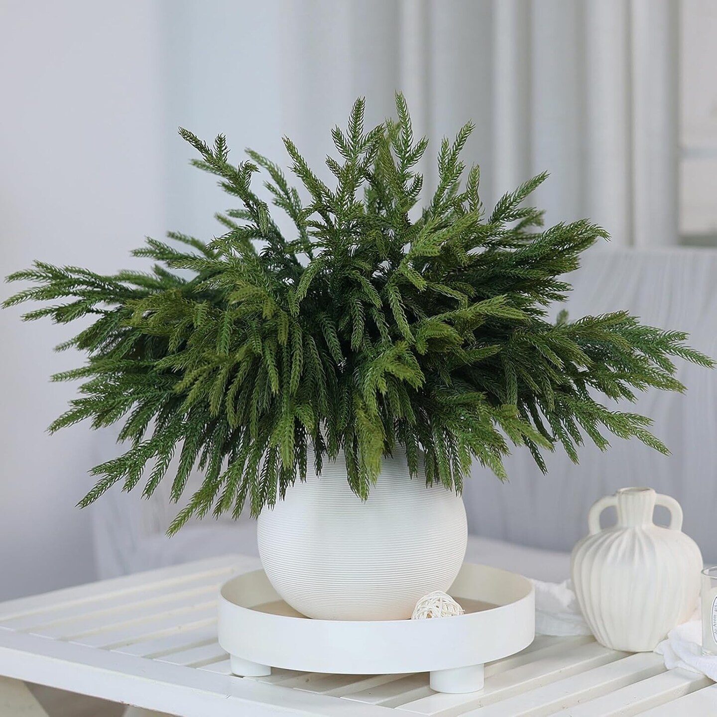 Artificial Christmas Green Plants Branches Faux Greenery Stem (Green) 0.8&#x22;D x 8&#x22;W x 18&#x22;H