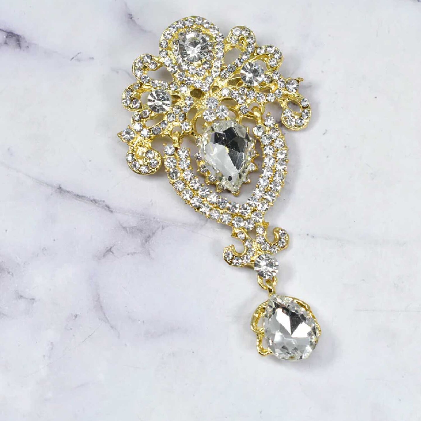 Large Silver Rhinestone Dangling Crown Brooch Pin Accessory for Dresses DIY 4 Inch