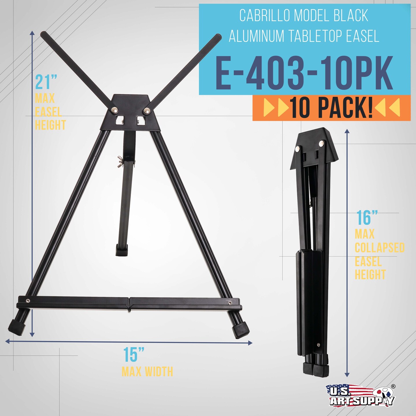 Tabletop Easel for Painting - 15&#x22; to 21&#x22; Adjustable Metal Stand - Portable Art Easels (Pack of 10) for Display - Canvas, Whiteboards, Posters, Signs, Drawings &#x26; More