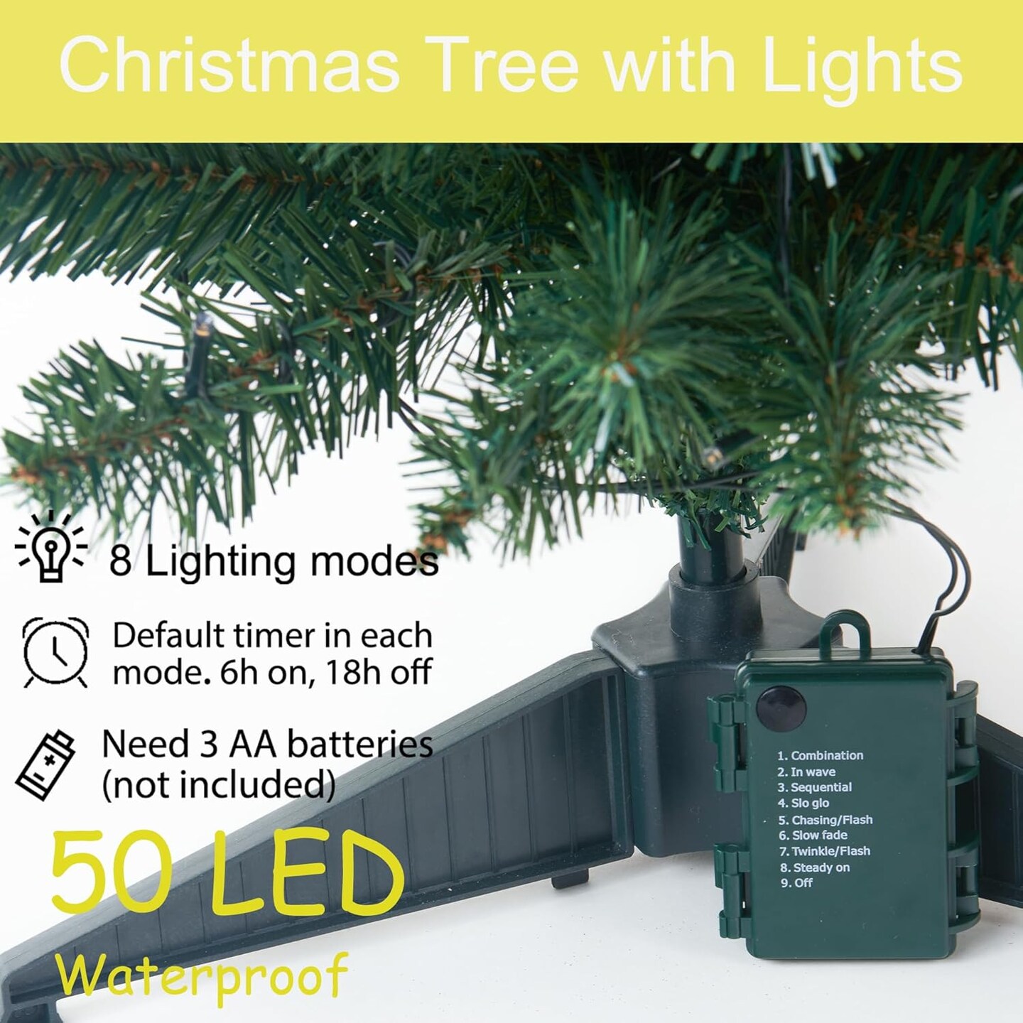 Battery Operated Desktop Xmas Tree with 50 LED (Green) 17"D x 17"W x 36"H