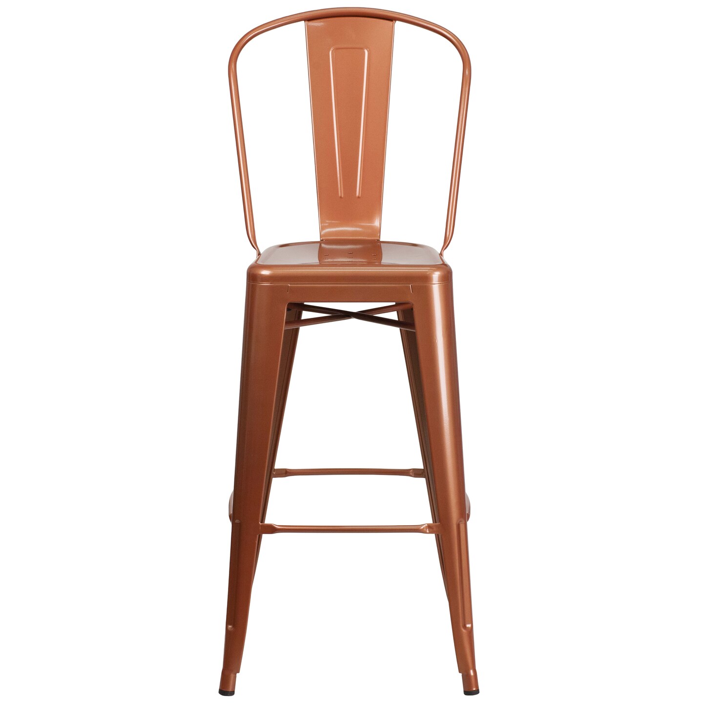 Merrick Lane Sabine Metal Indoor-Outdoor Barstool with Vertical Slat Back and Integrated Footrest